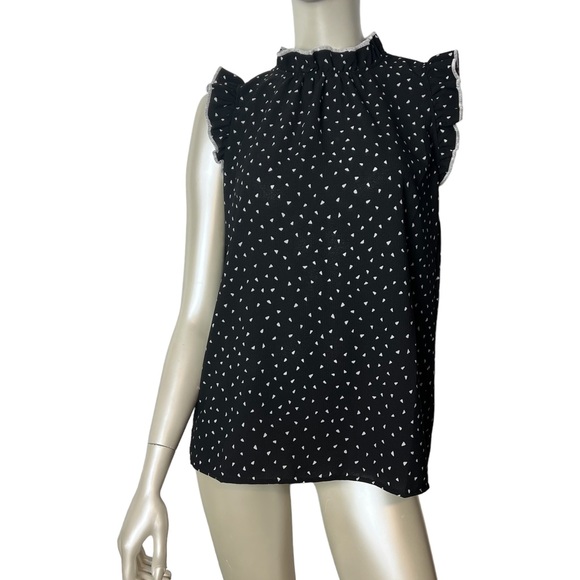Gibson look Black White Polka Dot Ruffle sleeveless Top - Picture 12 of 12
